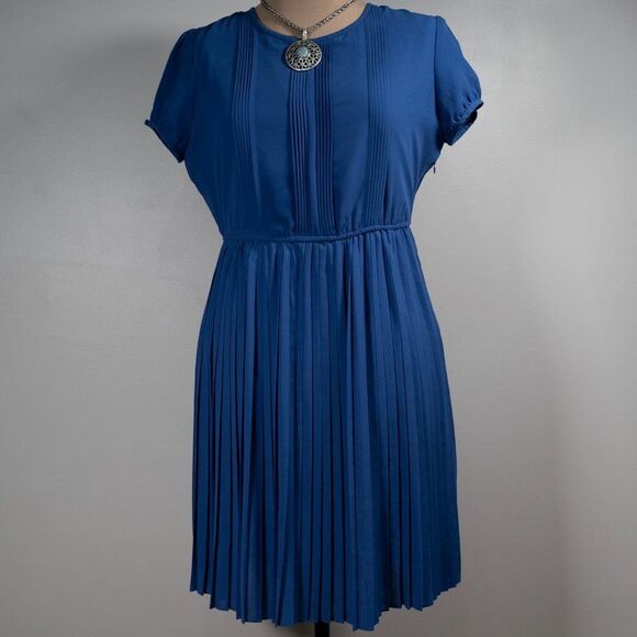 Chadwicks Collection Petite Periwinkle Fit and Flare Pleated Dress - Picture 2 of 6